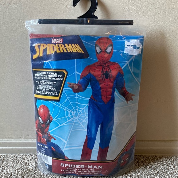 MARVEL🕷️SPIDER-MAN🕷️PADDED JUMPSUIT & FABRIC MASK COSTUME SIZE MEDIUM(8-10)🌟NWT🌟 - Picture 2 of 11